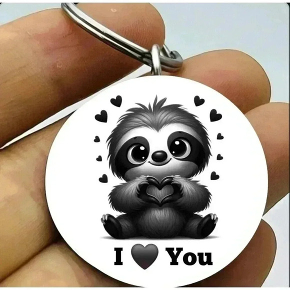 Baby Sloth Hand Sign Language Heart You Hot Funny Cute Keychain - Picture 1 of 1